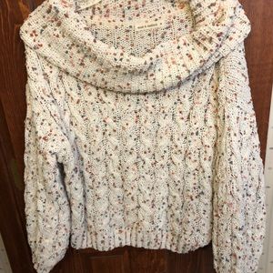 moon & madison Cropped Cream/Confetti Oversized Turtleneck Sweater